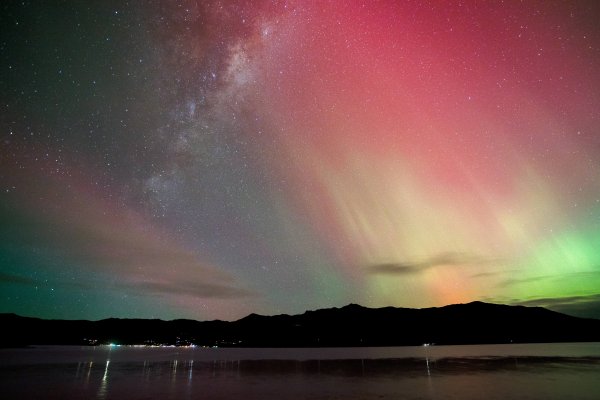 Aurora over Akaroa and Milky Way